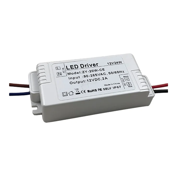 IP67 square plastic body power supply AC90-265v DC12/24v 24w slim plastic body power supply