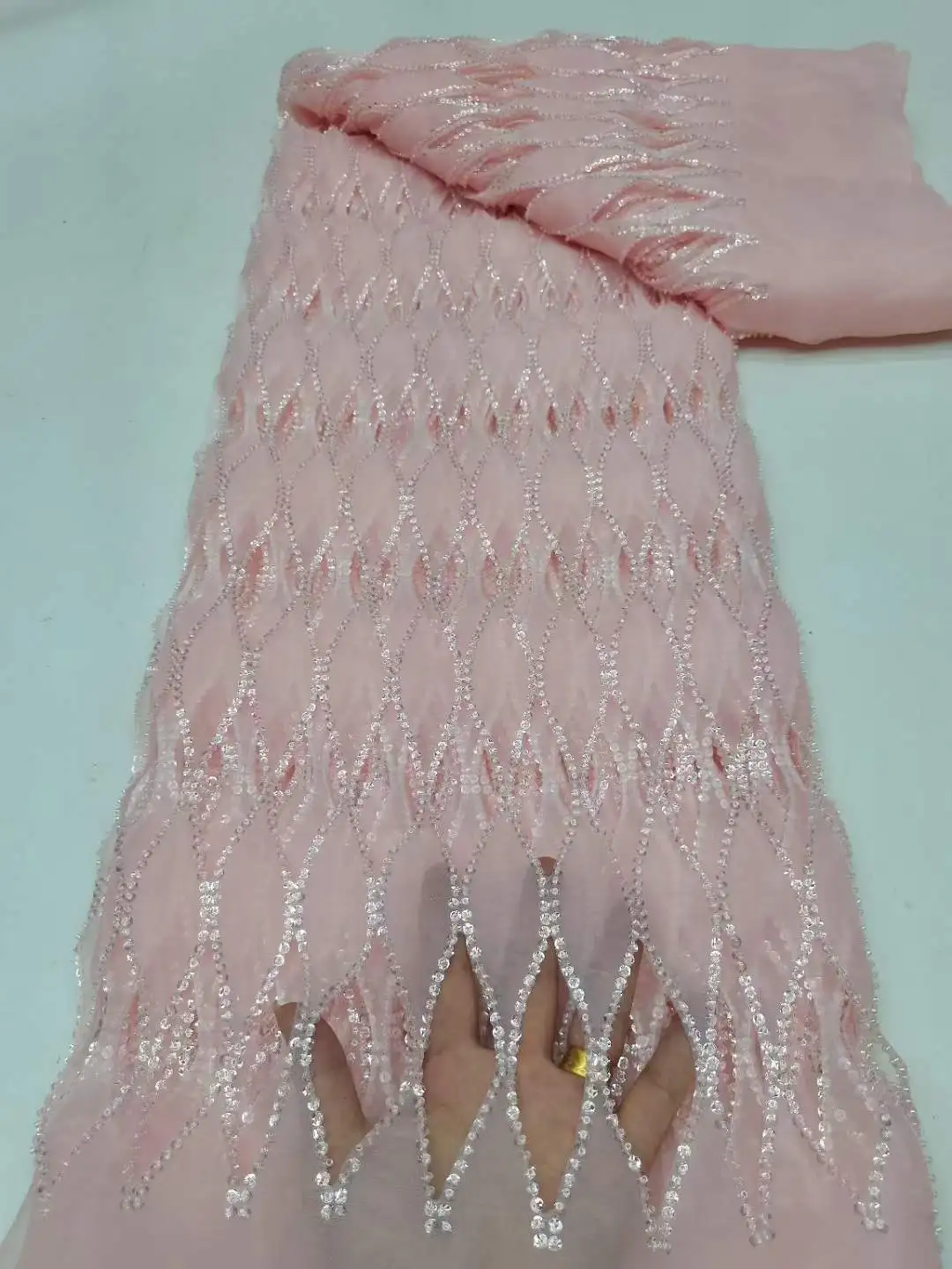 Sequin snow Square cut flower cutout beads embroidered cloth diamond fabric wedding dress dress performance dress SS3645