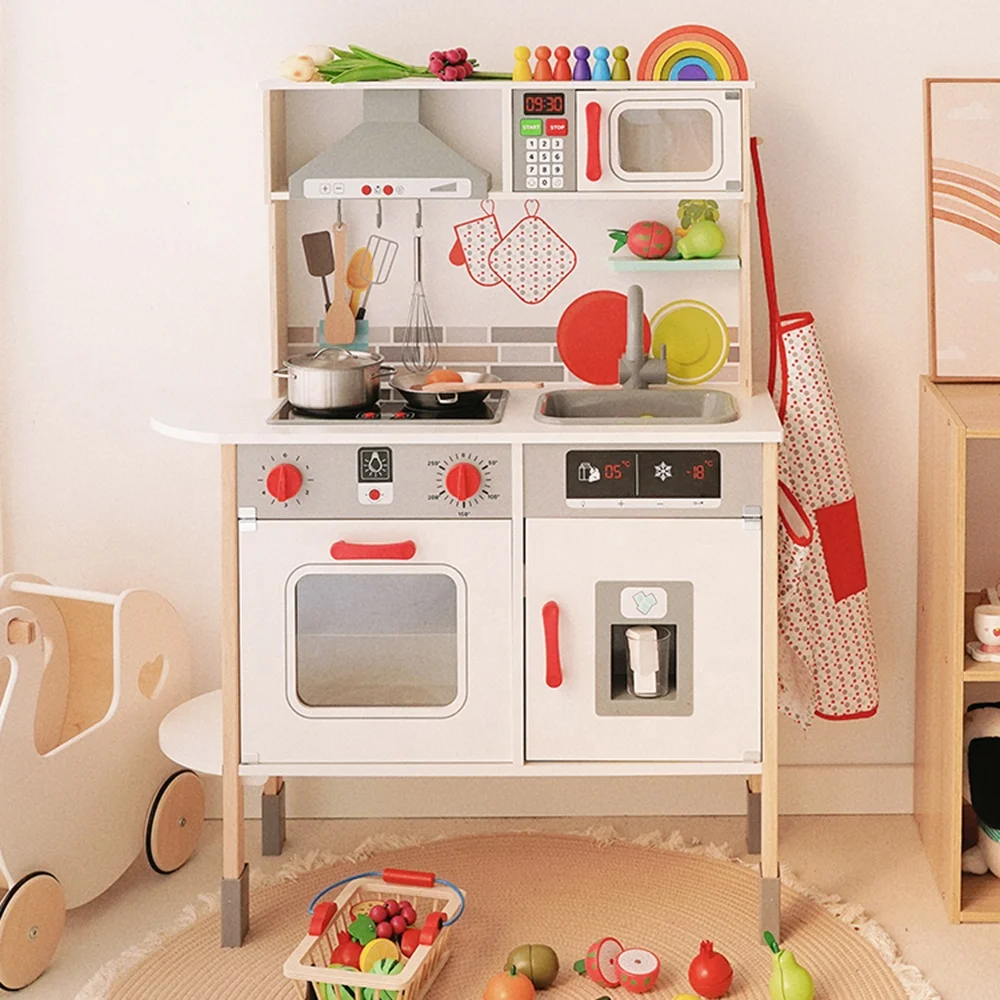 Play Kitchen for Kids Wooden Toy Kitchen Set with Plenty of Play Features Gift for Ages 3+