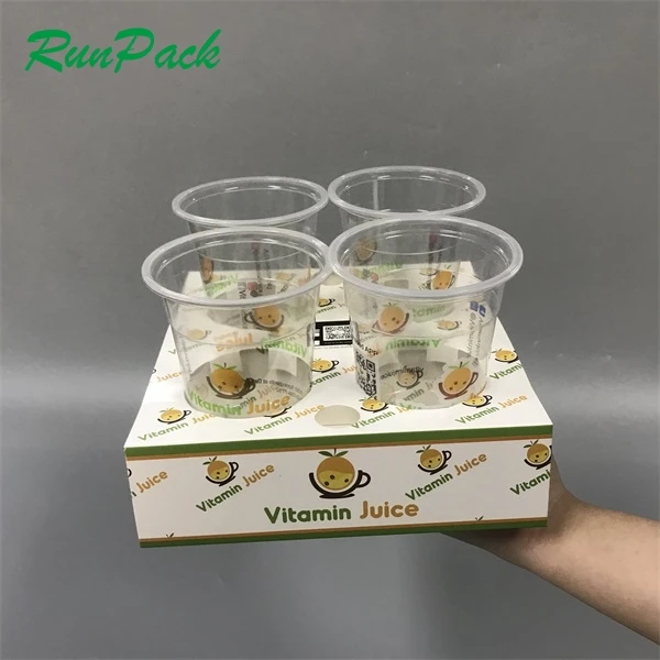 Disposable white drink carrier take out juice ice cream paper plastic cup holder for beverage shop