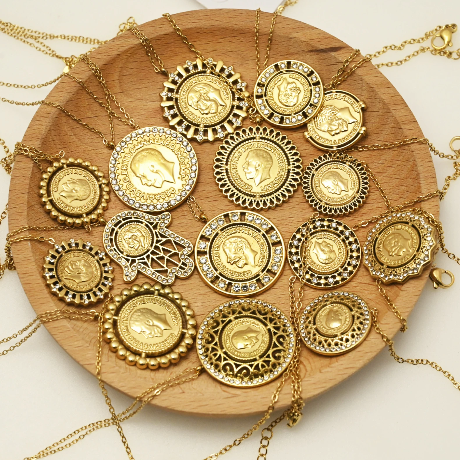 Factory Direct Sales Best Selling Religious Head Silver Coin Hamsa Hand Gold Plated Stainless Steel jewelry necklace bracelet