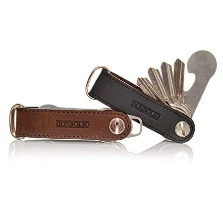 
mens genuine leather key wallet gift set custom logo key organizer holder 