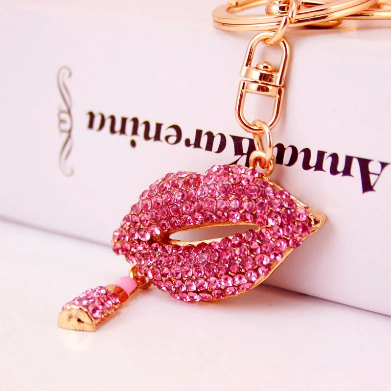 Wholesale Cute Crystal Sexy Lip Kiss Charms Pendants Keychain Bag Decoration Pendants