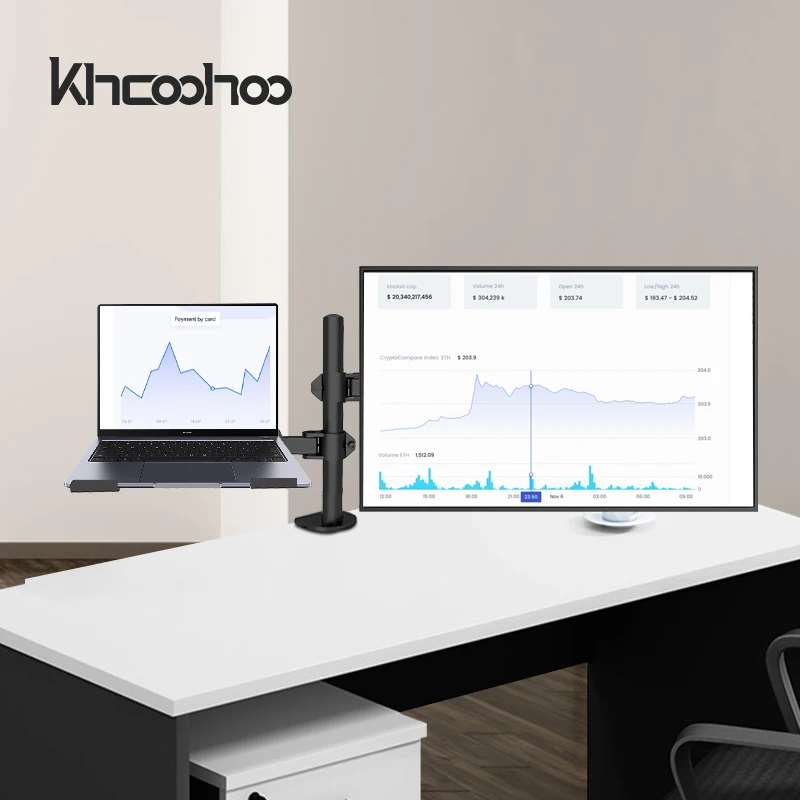 Adjustable Monitor Mount with Laptop Stand and C-Clamp Installation Monitor Arm for 13-27 inch LCD
