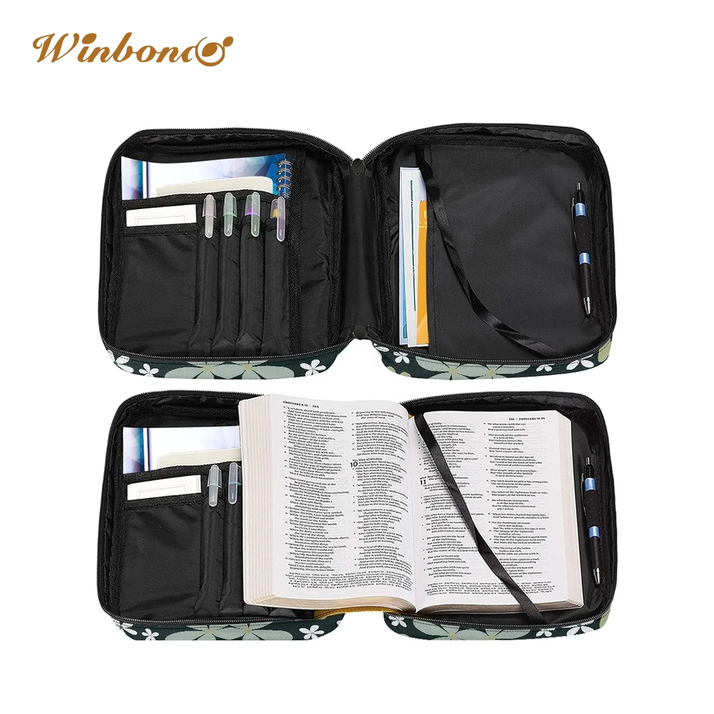 Floral Bible Cover Girls Kids Green Bible Cover Ladies with Shoulder Strap Zipper Handle Church Bag High Quality Customized