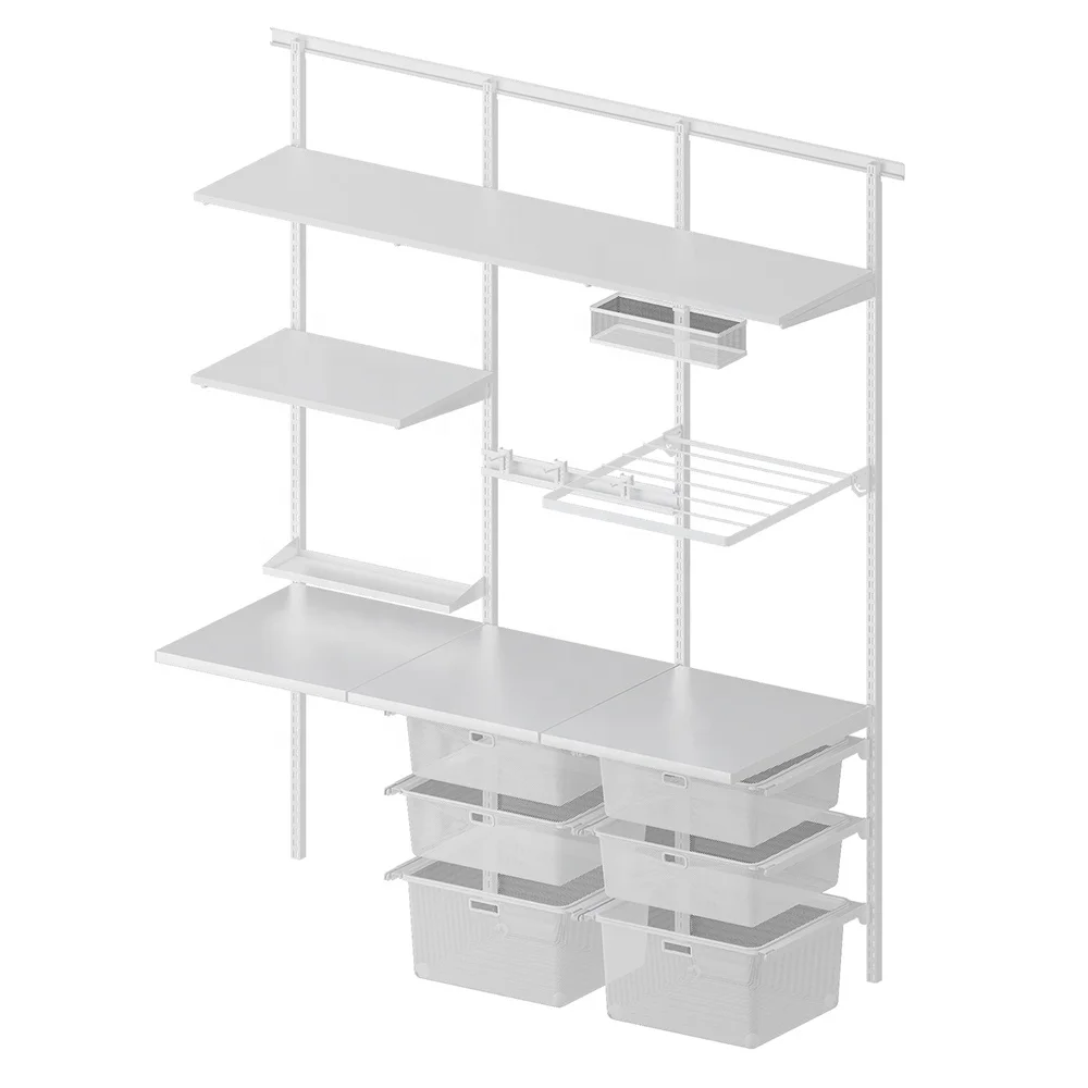 Metal Walking Closet Armable Rail Room Clothes Organizer Storage Wardrobe Wire Shelving Shelf Closet System For Bedroom