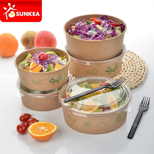 biodegradable kraft and take away Bamboo Disposable salad  Bowls with Clear PET lid