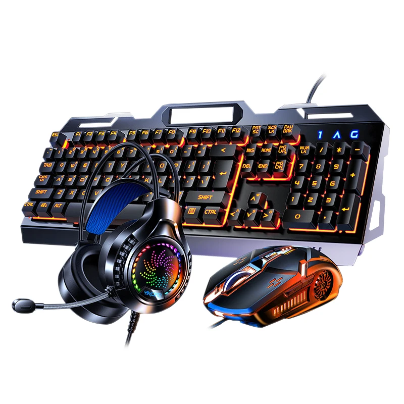 2023 New arrivals mechanical RGB Keyboard and Mouse headphone Combo Wired desktop gaming Keyboard for pc computer case