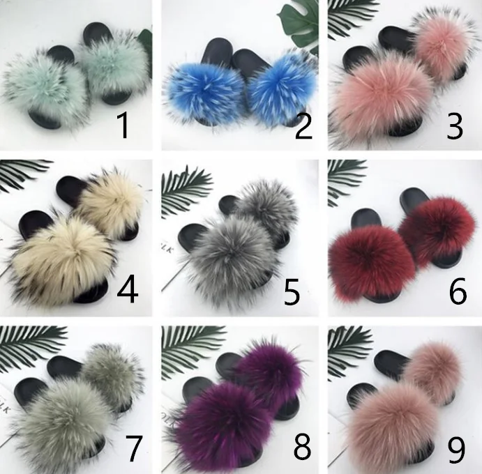 Custom Lady Fluffy Furry Fur Slipper Open Toe Black Pink Indoor Bedroom House Mink Faux Fur Slide Slipper