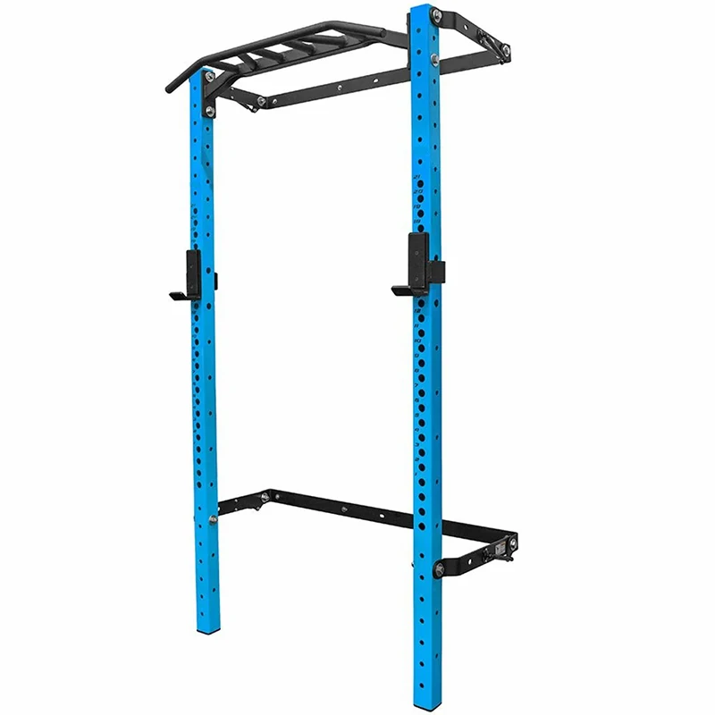 Commercial Multi-Function Wall-Mounted Folding Power Squat Rack for Home and Gym Use with Fitness Equipment Multi-Grip Bar