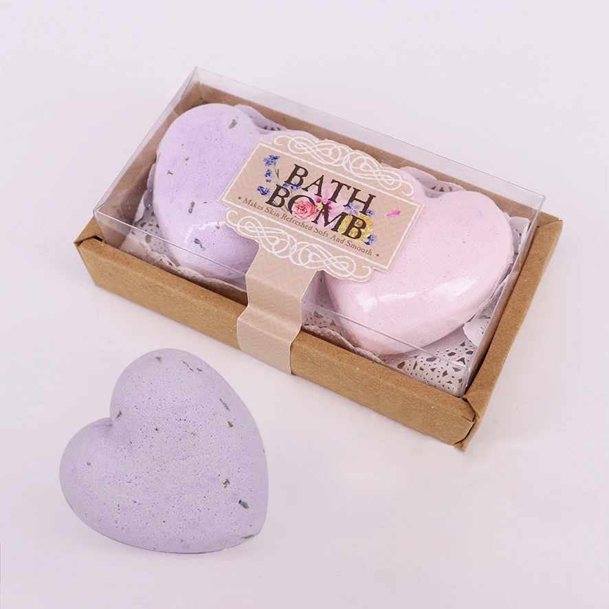 
Retail Lavender Scents 2 Colors Heart shape bath bomb two pieces gift box set 