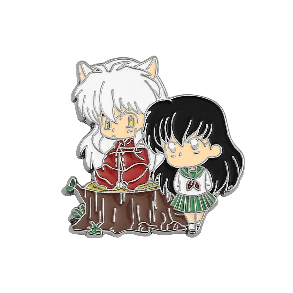 Броши-булавки от поставщика на заказ Милая брошь Inuyasha и Kagome металлическая капельная масляная ювелирные изделия металлические