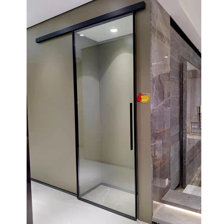 HDSAFE glass sliding barn doors hardware wall mounted room interior glass door soft closing black slim frame single sliding door