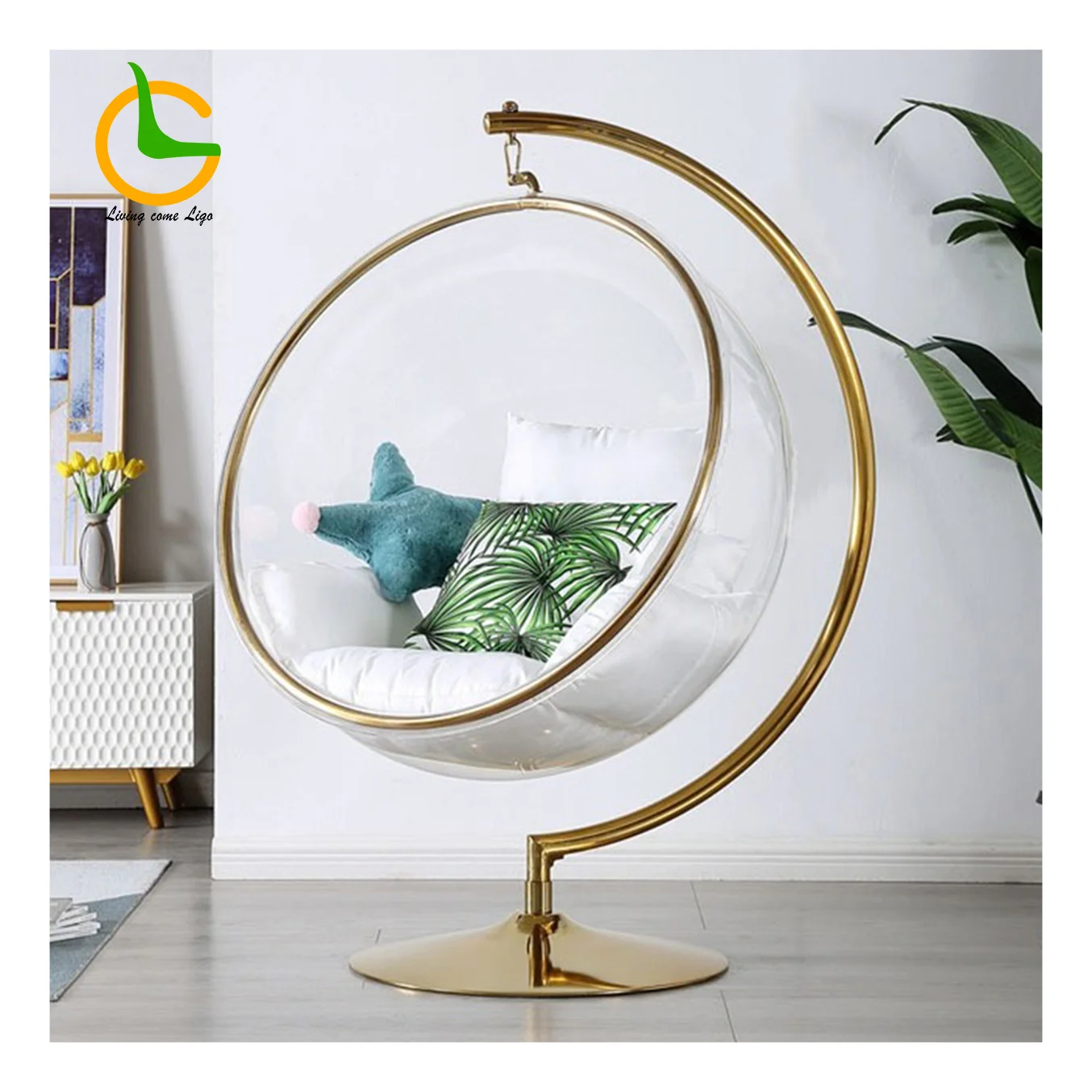 Modern Round Shape Swing Chair With Stand Indoor Outdoor Patio Garden Swings Hanging Chair With Outdoor Furniture  Egg Chair