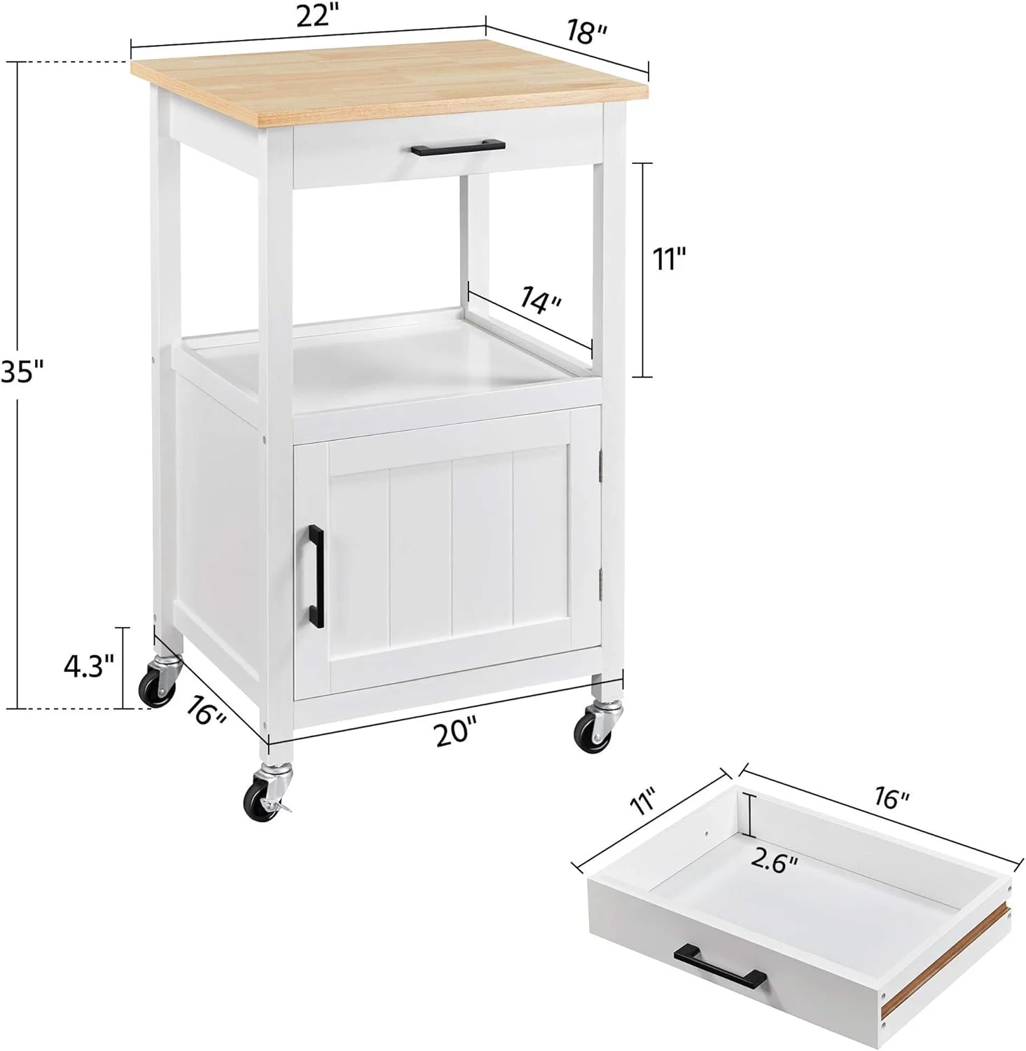 Rolling Kitchen Island with Single Door Cabinet, Kitchen Cart with Drawer on Swivel Wheels, Small Coffee Cart