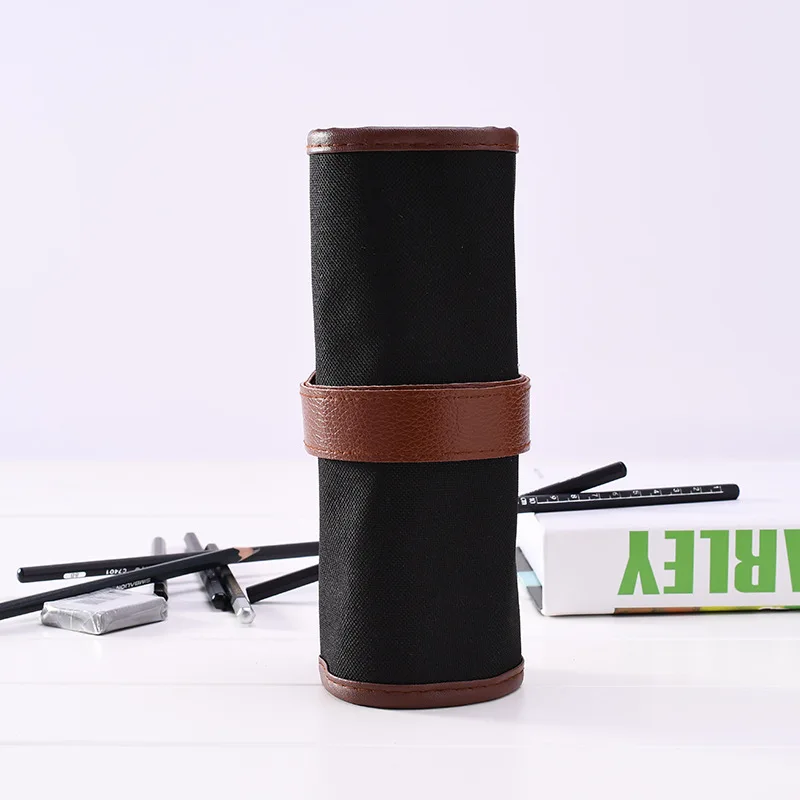 Elegant Leather Canvas Roll Painting Material Storage Bags with A Leather Tie Multi Holes Paintbrush Sketch Writing Case