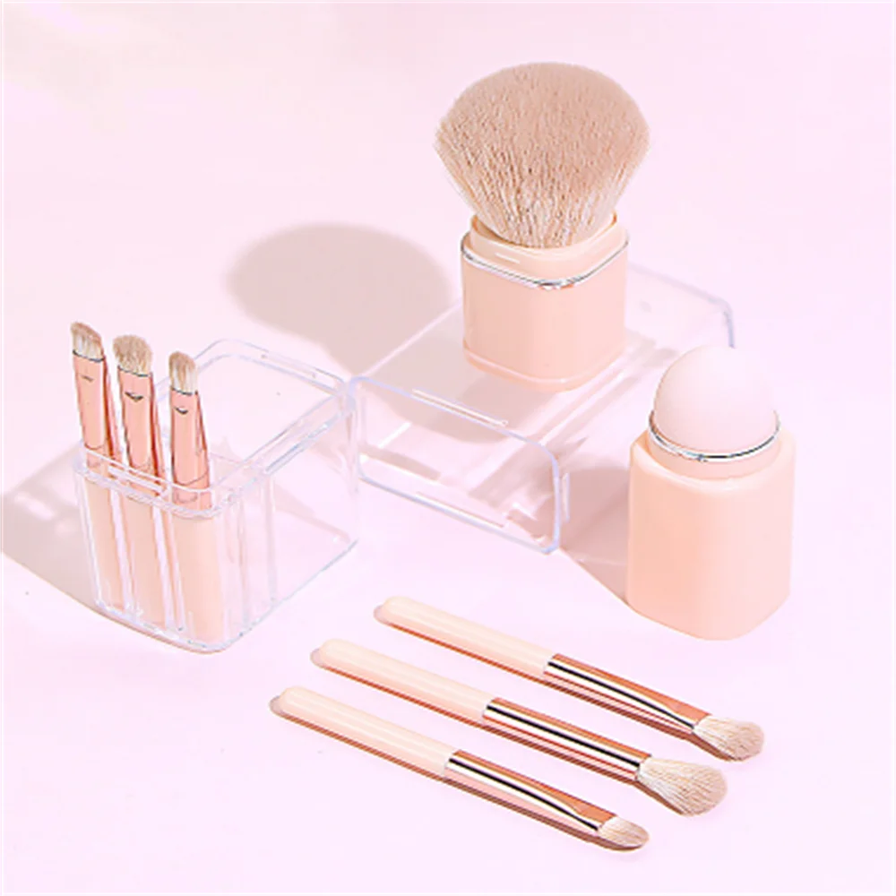 YRX W0109 8 IN 1 Mini Travel Size Makeup Brushes Set Portable Retractable Lip Brush Foundation Blending Eyeshadow Powder Brush