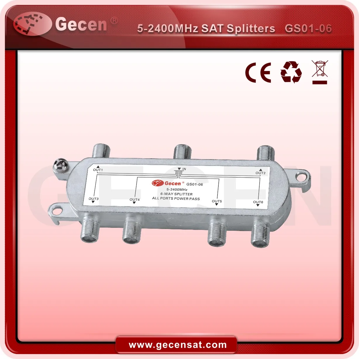 Gecen 5-2400Mhz 6 way satellite splitter model GS01-06