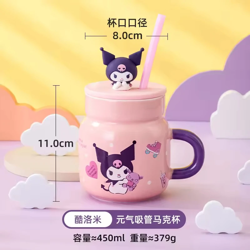 Cartoon My Melody Ceramics Straw Mug Water Cup 450ml Office Coffee Kettle Anime Doll Birthday Gift Cartoon Breakfast Cup