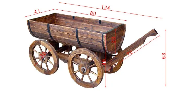 Rustic  Wooden Barrel Country Garden Wagon Planter Cart