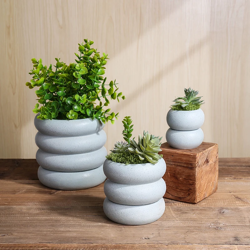 Wholesale Custom Nordic Cylindrical Round Blue Ceramic Flower pot Frosted Succulent Plant Flower Pots For Home Living Room Decor