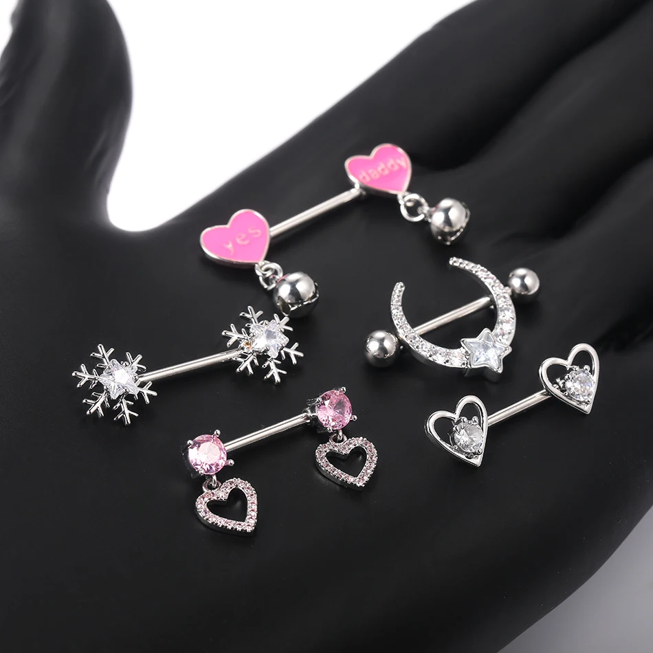 Wholesale New Sexy Medical Steel Body Nipple Piercing Stainless Steel Zircon Crystal 14G Y2K Nipple Ring Jewelry
