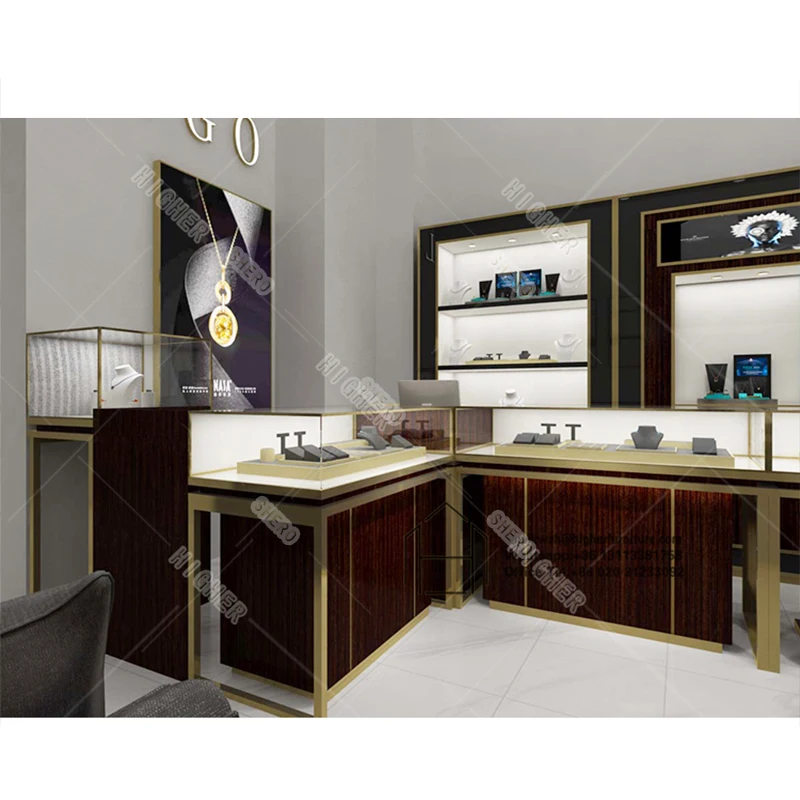 Modern luxury wood glass jewellery display showcase with lock jewelry counter designs perfume watch display stands