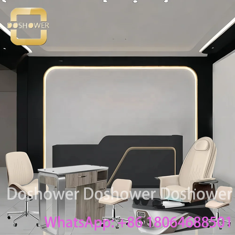 Sturdy Modern Manicure Nail Table Set With Set Customer & Technician Chair For Manicure Nail Table Nail Salon Furniture Package