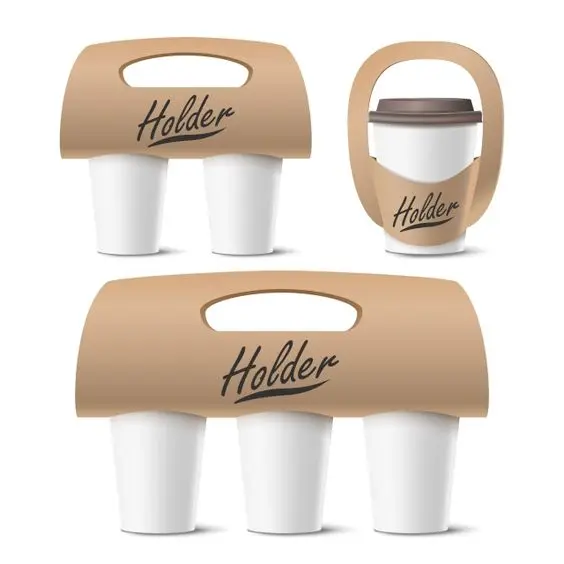 Personalised Paper Coffee Cup Holder Carrier Eco Friendly Embossed Kraft Customized 4 Cups Handle Holder