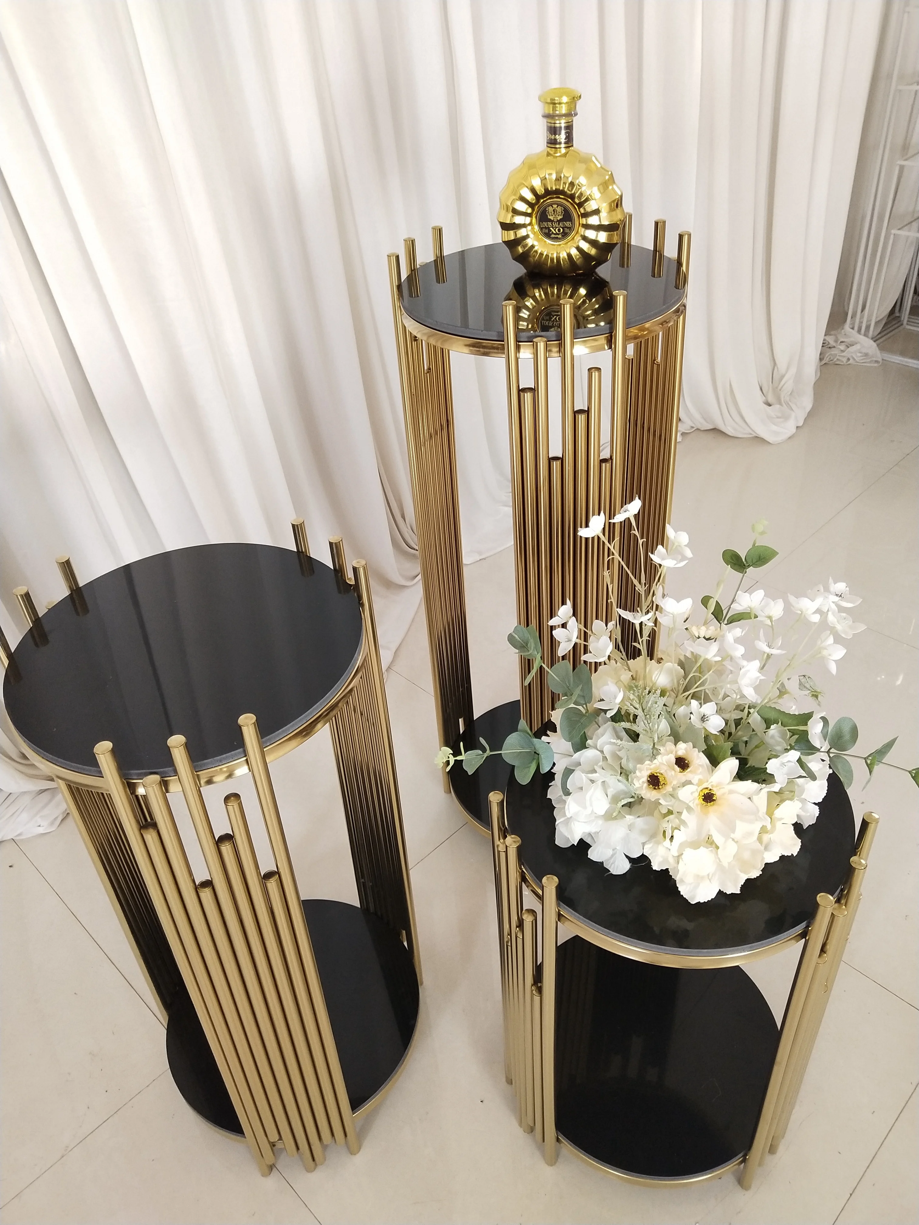 hexagonal shape stand Wedding Backdrop Design Stainless Steel Gold Arch Backdrop Party Frame 230116