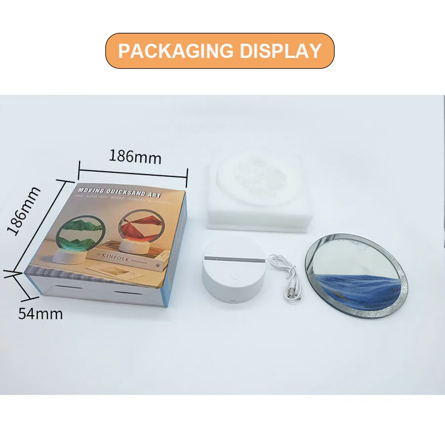 Led Quicksand Painting Table Lamp Art Bedside Night Light Round Sand Dynamic Glass Hourglass Table Lamp