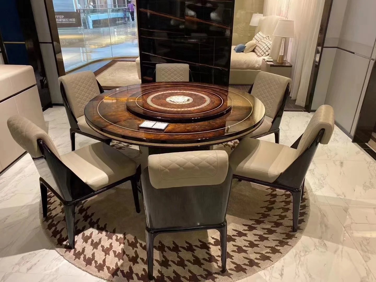 Luxury top modern minimalist style round marble turntable family furniture restaurant