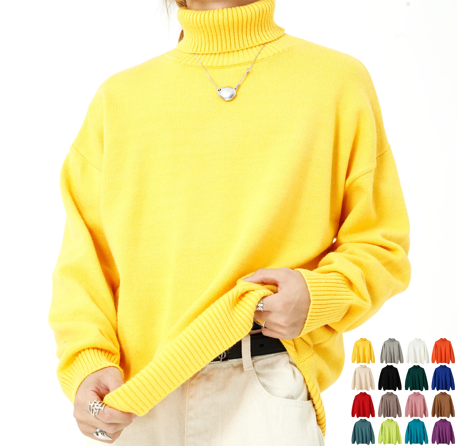 OEM wholesale custom design ladies Turtleneck knitted top jumpers casual plus size woman sweater