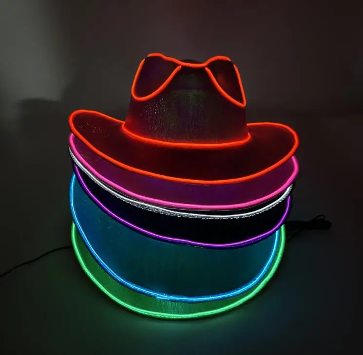 Colorful Holographic LED Light up Space Cowboy Hat Halloween Christmas Party Bar Cosplay Costume Adult Cowgirl Hats