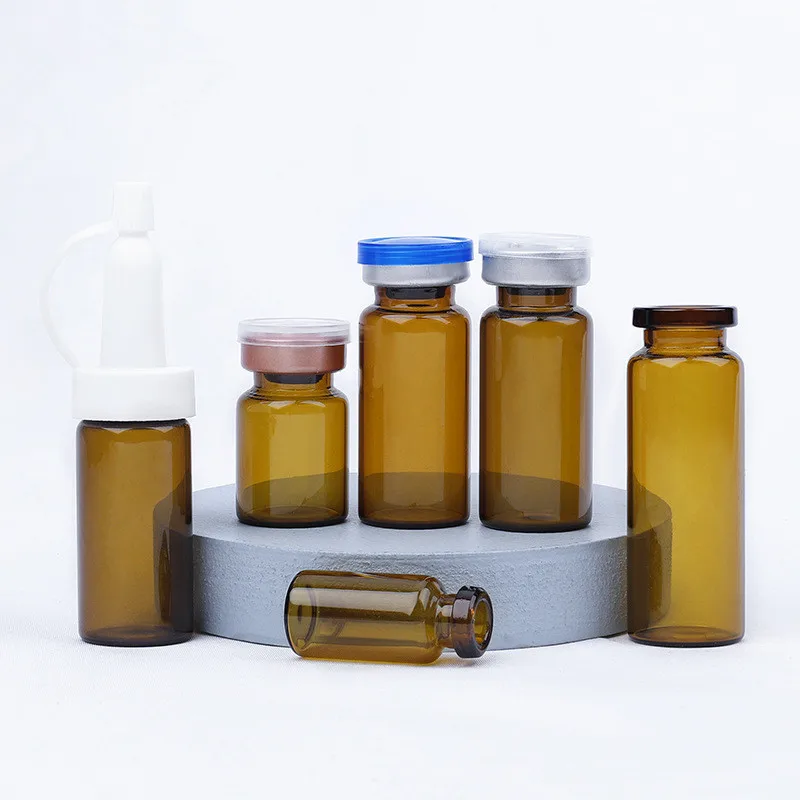 Wholesale 5ml 10ml amber glass vials with septa screw cap lyophilized powder bottle glass vial rubber stopper