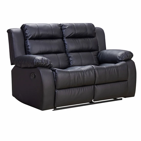 2023 Luxury living room furniture black genuine leather 1+2+3 recliner sofa