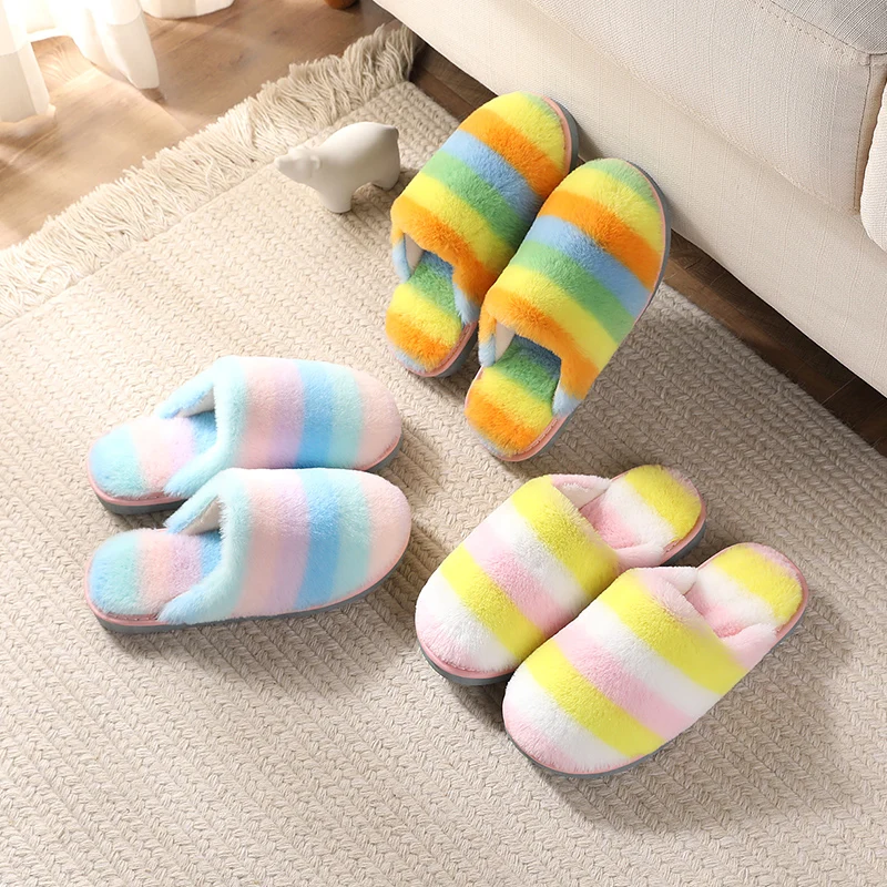 Fashion lovely 6-8 yrs old children slipper warm faux fur rabbit rubber girls kids slippers couple