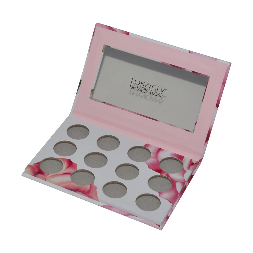 Magnetic Catch Eco Friendly Paper Cardboard Empty Makeup Cosmetic Packaging 12 Color Eyeshadow Palettes with Clear PVC Window