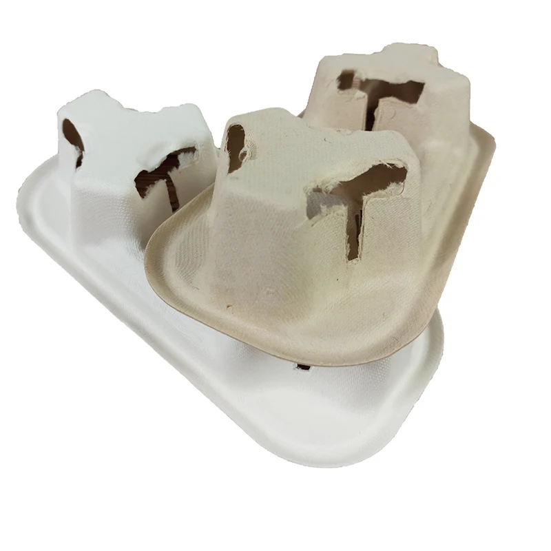 2-Cup Pulp Fiber Drink Carrier, to Go Coffee Cup Holder, Disposable Drink Carrier Tray for Hot or Cold Drinks