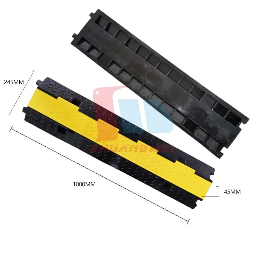 1000x245x45mm Road Safety Traffic Incident Ramp 2 Channels Rubber Pvc Cover Sidewalk Kerb Curbside Cable Ramp Cable Protector