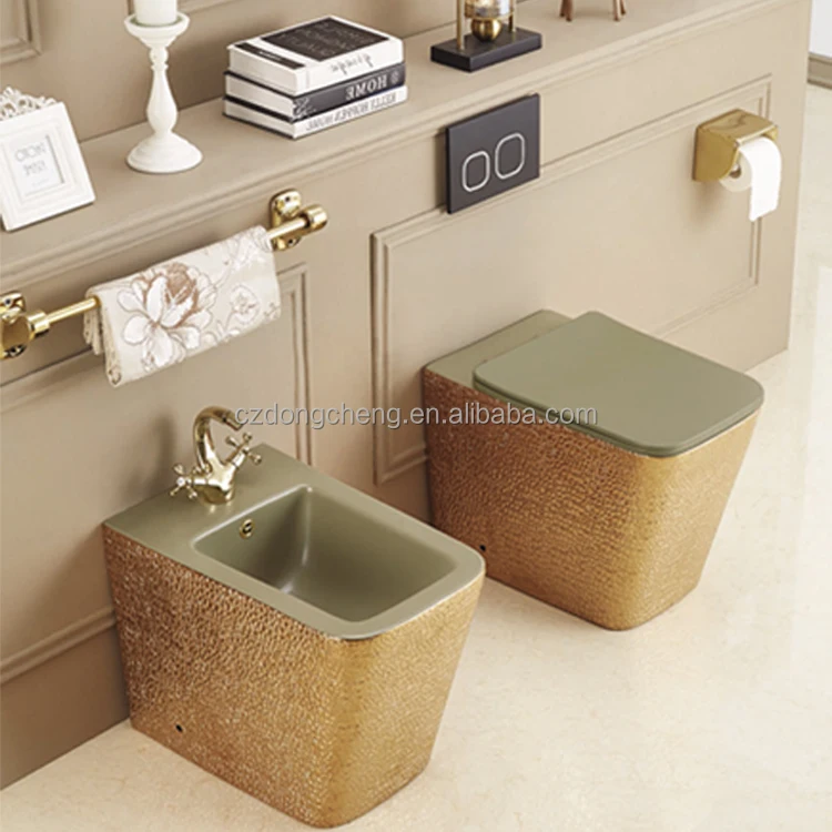 luxury golden color  bathroom floor standing back to wall ceramic bidet bowl