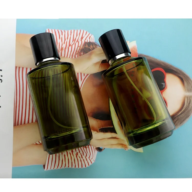 Best Quality Olive Green Perfume Bottles 100ml Drop Shoulder Luxury Perfume Packaging Bottle With Cap