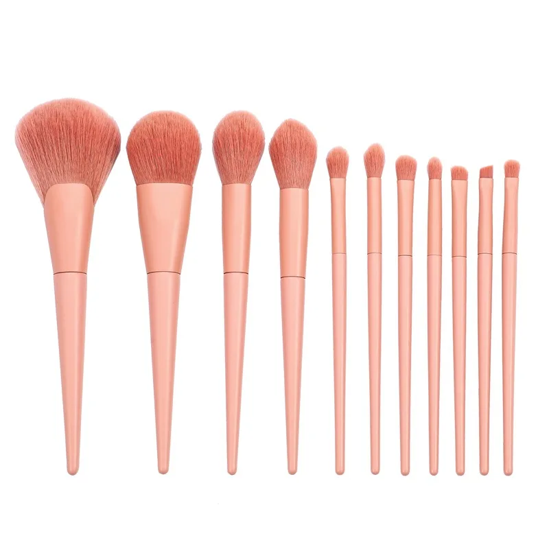 Cheap price 11pcs hard wooden Handle eye cheap makeup brushes hot pink makeup brushes sets
