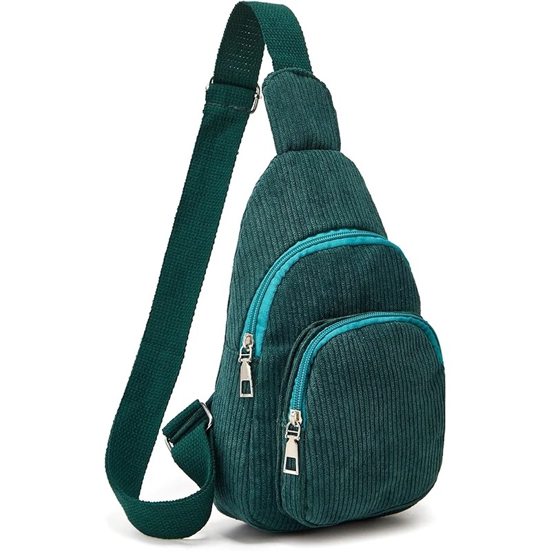 Popular Cute Mini Simple style Streak pattern Women Polyester 2 zipper corduroy crossbody bag