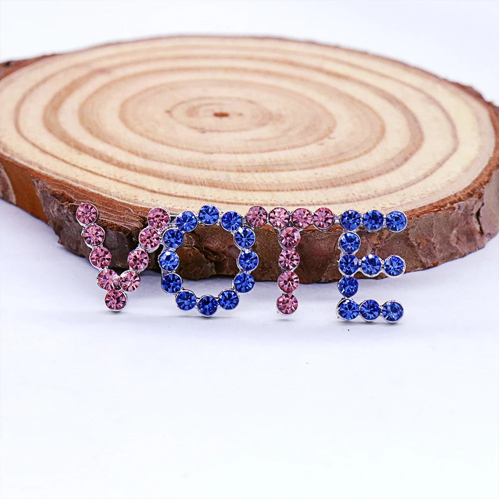 Light Pink And Blue Bling Stone Decorated Greek Gamma Phi Delta Jack And Jill Inspired Lady VOTE Brooch Stylish Women Voting Pin
