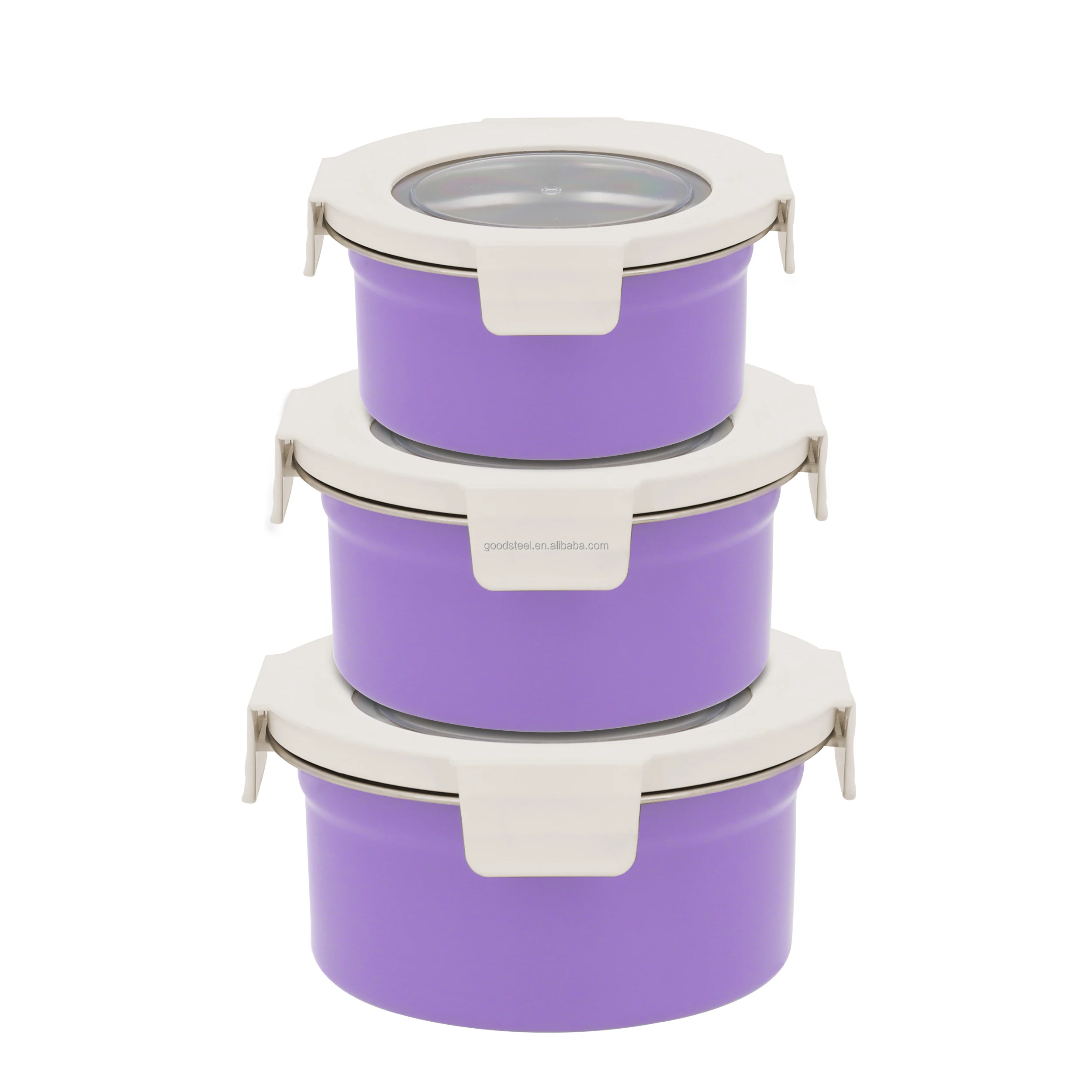Detachable Clip Lock Airtight Leakproof Stainless Steel Food Container with Plastic Lid for Storage