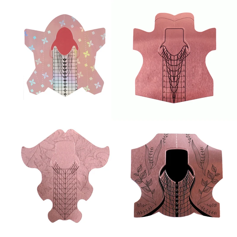 ANGNYA Custom logo Rose Gold Aluminium Paper Long Roll Form Nail Acrylic Tips Extension Butterfly 500 pcs Nail Forms