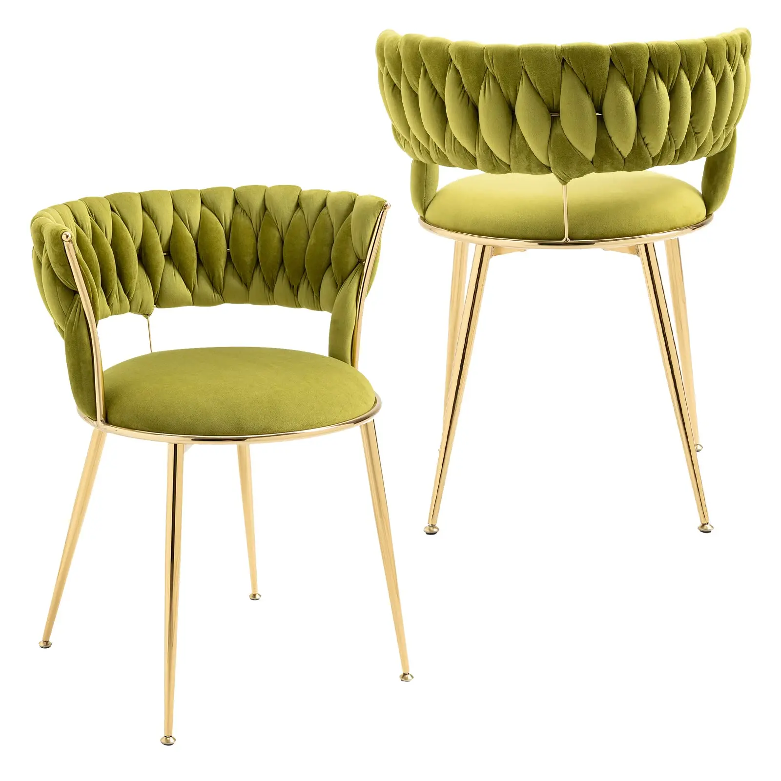 Customization Green Modern Velvet Dining Chairs With Hand-woven Hollow Backrest Design
