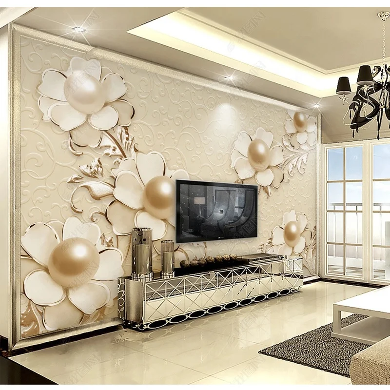 Noble and gorgeous bead flower 3D WALLPAPER decoration for the living room