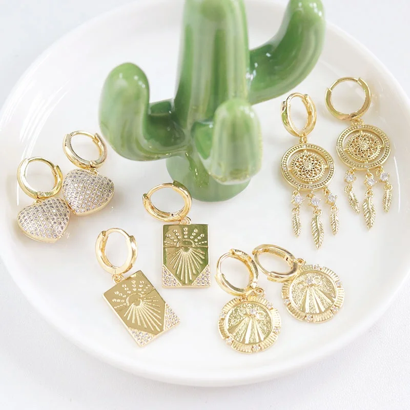 Fashion Star Moon Heart Cross Stud Earrings For Women Universe Pink Planet Enamel  Hoop Earrings